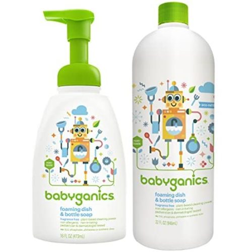 Babyganics 16 Ounce Dish Dazzler Foaming Dish and Bottle Soap with Refill Kit (Original Version)