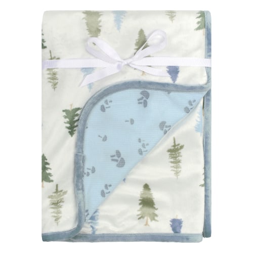Modern Moments by Gerber Baby & Toddler Boys Reversible Plush Blanket, Blue Trees