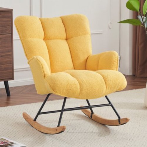Nursery Rocking Chair Teddy, Upholstered Glider Rocker with High Backrest, Comfortable Stylish Accent Armchair with Padded Seat for Living Rooms, Bedrooms, Offices