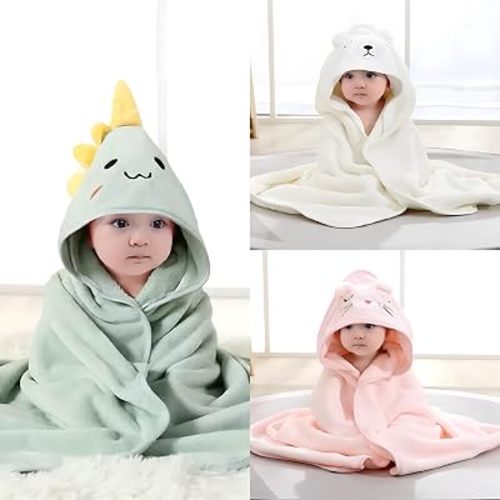 Hooded Baby Towel - 3 Pack Premium Soft Bath Towel for Baby, Newborn,Infant - Ultra Absorbent,Natural Baby Stuff Towel, Soft Coral Velvet Coral Fleece Bath Towel for Boys and Girls