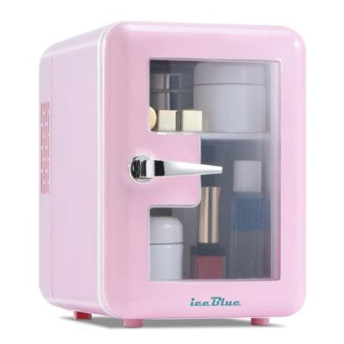 Iceblue Skincare Mini Fridge, 0.14 cuft Portable Cooler & Warmer-Pink