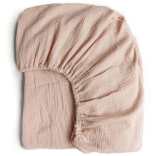 Konssy Muslin Fitted Crib Sheets 100% Cotton Baby Crib Sheets for Standard Crib Mattress (28 X 52 Inches), Soft and Breathable for Boys, Girls (Blush Pink)