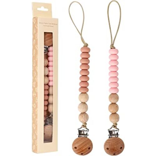 2 Pack Pacifier Holder Clips for Binky & Teether, Silicone Baby Pacifier Clip for Baby Girls(Muted, Pink)