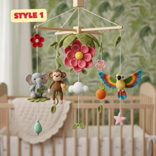 Handmade Crochet Safari Animal Baby Mobile: Custom Nursery Decor