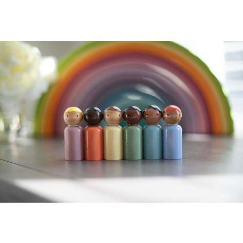 Peg dolls, Set of 6 Neutral Pastel Rainbow 2 3/8” height Peg Doll Boys. Inclusive and diverse wooden dolls, wooden toys (short height)