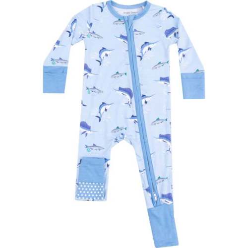2 Way Zipper Romper, Deep Sea Fishing Blue - Angel Dear | Maisonette