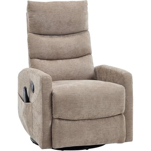 PELUMY 360° Swivel Rocker Recliner with Heat & Vibration Massage, Glider Rocking Chair for Adults, Compact Recliner for Living Room, Small Spaces, Nursery, Bedroom (Chenille, Khaki)