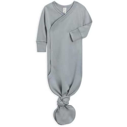 Colored Organics Baby 100% Organic Cotton Newborn Knotted Gown - Infant Indy Kimono Wrap Front Tie Knot with Mitten Cuffs