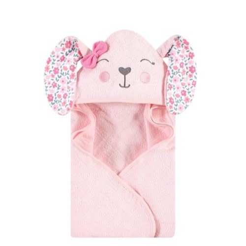 Hudson Baby Infant Girl Cotton Poly Animal Face Hooded Towel, Floral Bunny, One Size