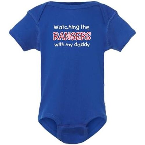 Curiositees Watching the Rangers with My Daddy Baby Boy's Bodysuit Outfit Tee - Royal