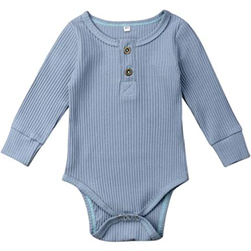 Seyurigaoka Newborn Unisex Baby Solid Bodysuit Basic Plain Rib Stitch Long Sleeve Romper Clothes for Infant Boy Girl