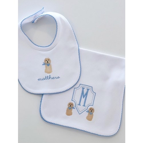 Golden Doodle Bib and Burp Cloth Puppy Themed Baby Burp Cloth and Bib