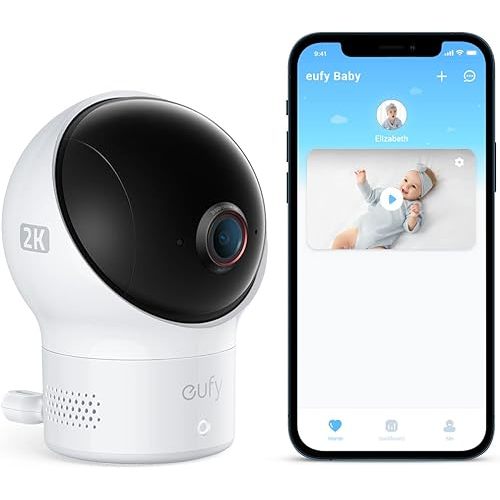 eufy Baby Wi-Fi Baby Monitor 2K with Noise Detection, Night Vision, Room Temperature Detection, Camera, Easy Setup, User-Friendly App, Requires 2.4GHz Wi-Fi