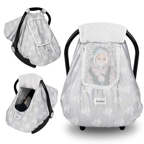 Beavtaens 3-in-1 Baby Car Seat Cover, Winter Infant Carseat Canopy, Soft & Breathable, Grey