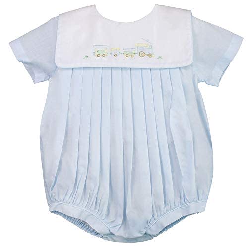 Petit Ami Baby Boys' Square Collar Romper with Train Embroidery