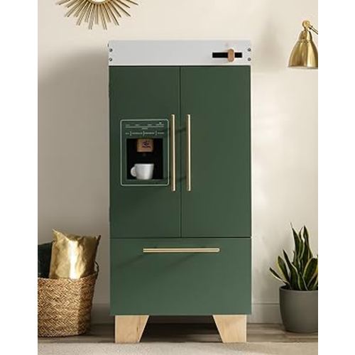 ROBOTIME Wooden Toy Fridge - Play Kitchen Set with Accessories, Kitchen Playset Interactive Refrigerator for Pretend Play Fridge for Kids, Toddler Kitchen Appliance (Vintage Green)