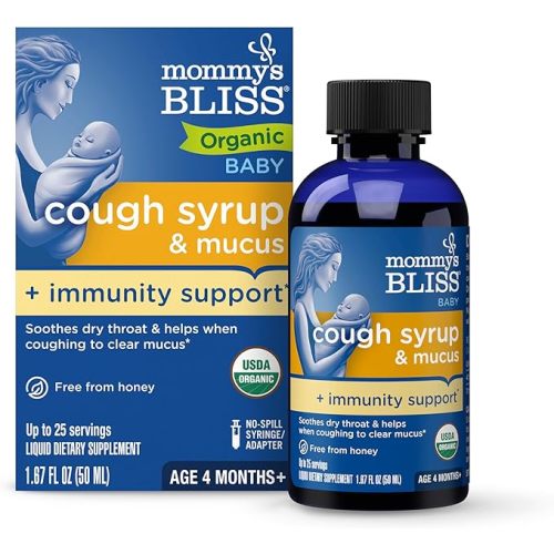 Mommy's Bliss Organic Baby Cough Syrup and Mucus + Immunity Support, Contains Organic Agave and Ivy Leaf, Made for Babies 4 month+, 1.67 Fluid Ounces