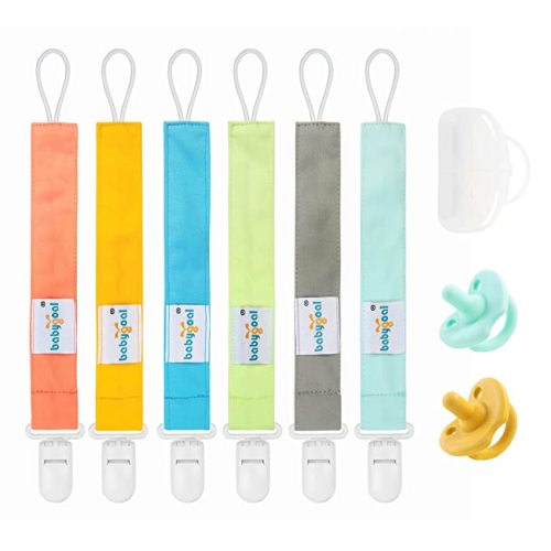 Babygoal Solid Color Pacifier Clips with 2 Pacifiers and Case, 6 Pack Binky Paci Holder and Leash for Boys and Girls Fits for Most Pacifier, Binkie Styles & Baby Teethers & Toys and Gift 6PS10-NZ - 01 pure neutral color with 2 pacifiers and case