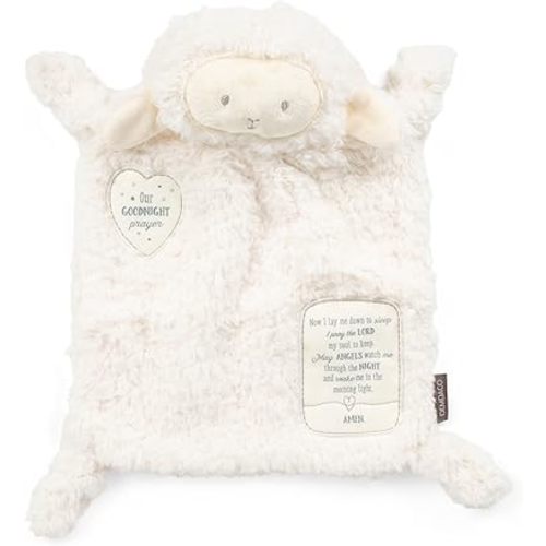 DEMDACO Clean White Fuzzy Lamb Goodnight Prayer Polyester Plush Children's Stuffed Animal Blankie