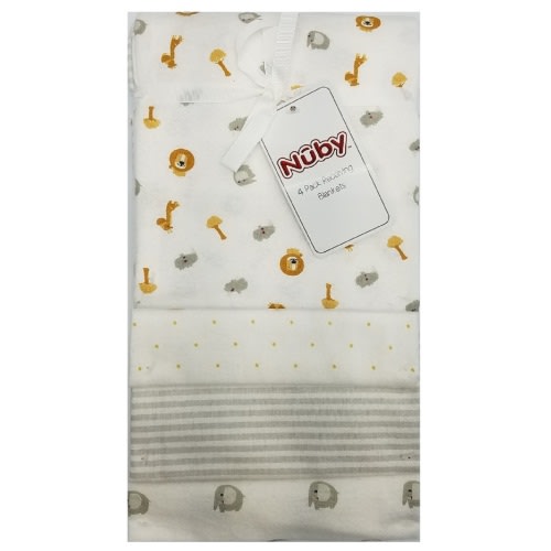 Nuby 4-Pack Neutral Receiving Blankets Gift Set, Zoo Theme