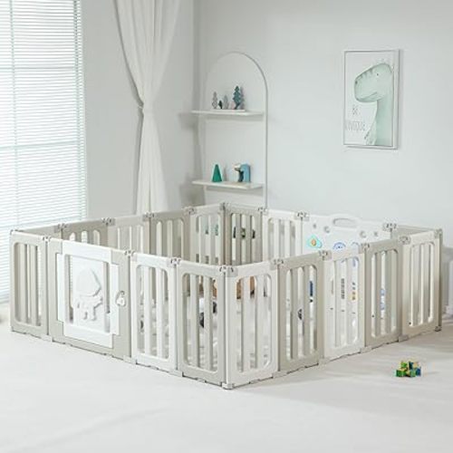 Baby Play Pen, 18 Panels Extra Large Baby Playpen, Foldable Astronauts Play Pens for Babies and Toddlers, Adjustable Baby Play Yard, Portable Baby Fence, Baby Gate Playpen - Grey
