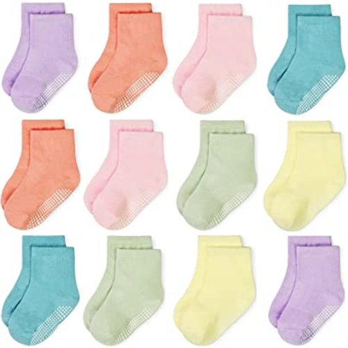 GRPSKCOS Baby Socks Boys Girls, 12 Pairs Non Slip Socks Anti Skid Sticky Cotton Socks for 0-5 Years Infant Toddler Kids