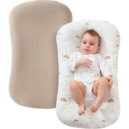 JELLYMONI Muslin Baby Lounger Cover, 100% Cotton 2 Pack Infant Lounger Cover to Protect Lounger from Minor Leaks and Spills, Covers Only No Loungers