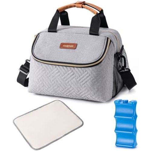 BABEYER Wearable Breast Pump Bag with Ice Pack, Fits 6 Up to 9 Oz Baby Bottle, Baby Bottle Cooler Bag Come with Waterproof Mat, Adjustable Shoulder Strap for Nursing Moms, Grey