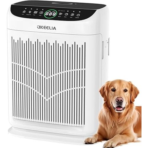 Air Purifiers for Home Large Room Up to 3000 Ft² with Washable Filters,AKEELIA HEPA Double-Sided Air Purifier with PM2.5 Air Quality Sensor, Aroma,15dB Sleep Mode, Air Cleaner for Pets Bedroom,White