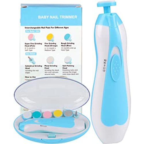 Baby Nail Trimmer Electric No Sharp Claws Hurt, Baby Nail File Kit Manicure Set,6 in 1 Safety Cutter Trimmer Clipper for Toes and Fingers Blue