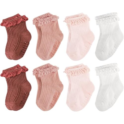 Baby Girl Ruffle Socks Non Slip Grip Socks Toddler Girls Cute Cotton Frilly Ankle Grippy Sock Newborn Infant Kids