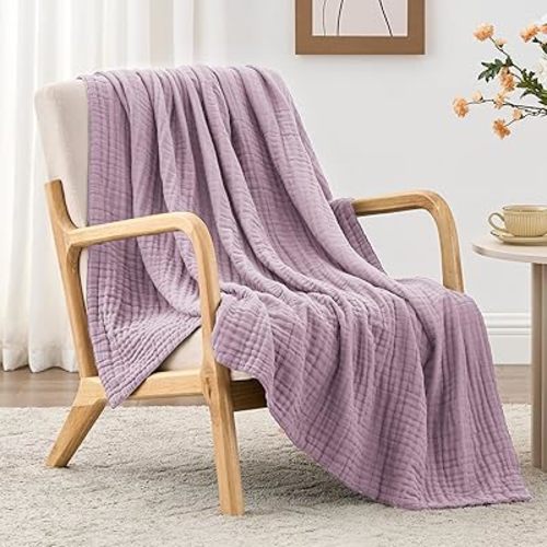 Love's cabin 100% Cotton Muslin Blanket, 6 Layer Lightweight Breathable Gauze Throw Blanket 50 x 60 Inches, Soft All Season Blanket for Couch, Bed, Sofa, Lavender