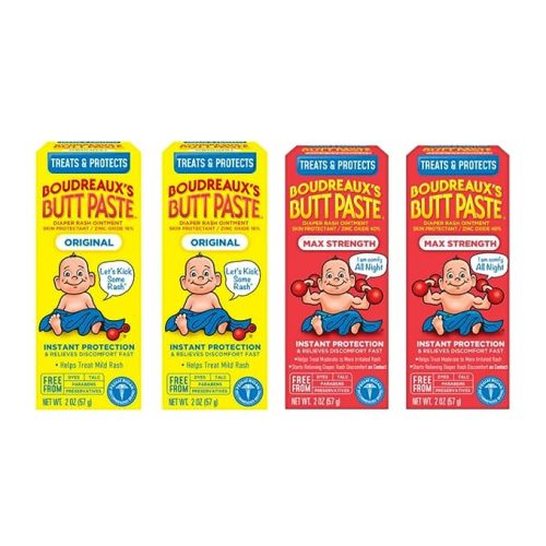 Boudreaux's Butt Paste Butt Paste Diaper Rash Ointment, Variety Pack, Original & Maximum Strength (2oz, 2 of each) - 2 Ounce (Variety Pack)