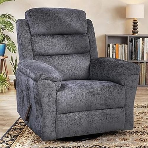 FLEXISPOT XRC6 Rocking Recliner Chair, Massage Rocker Recliner Chair with Vibration Massage and Heat, 360° Swivel Chenille Glider with High Back, Living Room, Bedroom, Nursery (Gray)