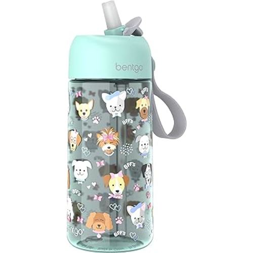 Bentgo® Kids Water Bottle - New & Improved 2023 Leak-Proof, BPA-Free 15 oz. Cup for Toddlers & Children - Flip-Up Safe-Sip Straw for School, Sports, Daycare, Camp & More (Puppy Love)