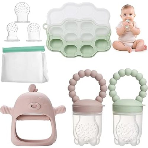 Breastmilk Popsicle Mold & Baby Fruit Feeder Pacifier with Teething Mitten, 3 Extra Nipples and Storage Bag, BPA Free, Dishwasher Safe, Ideal for Babies Over 3 Months Feeding & Teething