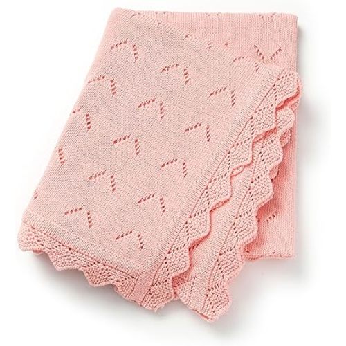 Baby Blanket 100% Cotton Knit Swaddle Soft Newborn Receiving Blanket Cozy for Boy/Girl Crib,Stroller Pink 40x30in