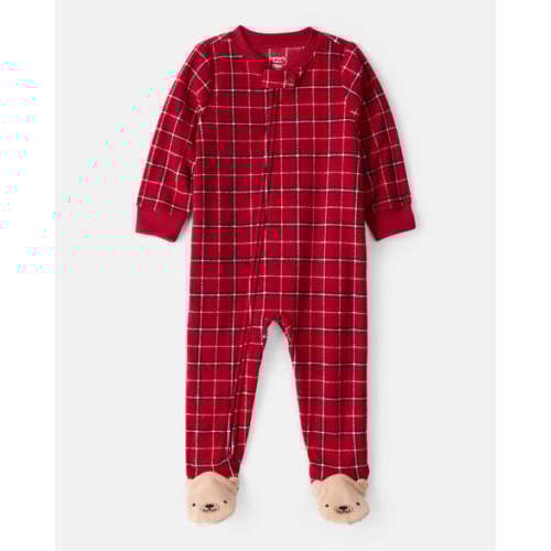 Baby Boy Plaid Print Fleece Loose Fit 1-Piece Pajamas - Red - Carter's | Carter's