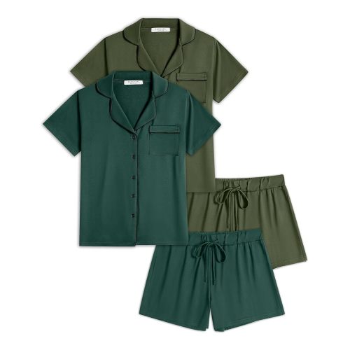 Ekouaer 2 Pack Womens Pajamas Set Button Down Summer Sleepwear Short Sleeve Comfy Pjs Loungewear Set