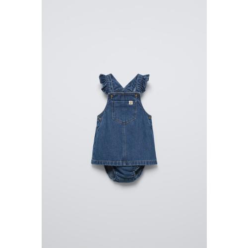 DENIM PINAFORE DRESS AND BOTTOMS - Mid-blue | ZARA United States