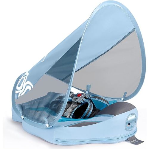 Mambobaby Baby Pool Float with Removable Sun Canopy - Non Inflatable Infant Swim Float with Anti-Flip Tail Design, Waterproof & Skin-Friendly Baby Float for Swimming (3-24 Months)