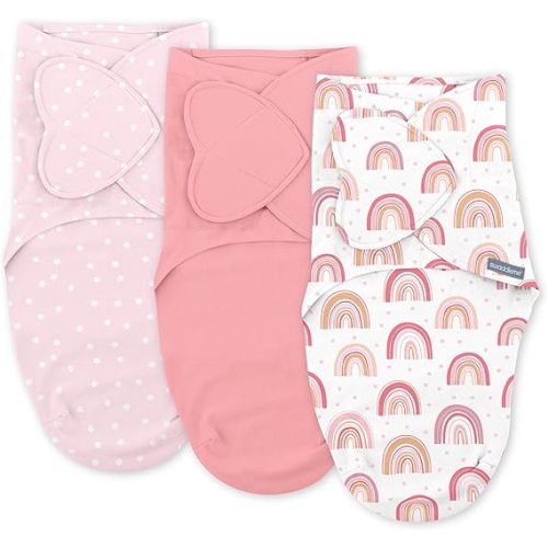 SwaddleMe by Ingenuity Monogram Collection Baby Swaddle, 100% Cotton, Improves Sleep & Calms Startle Reflex, 0-3 Months, Pocket Fold Design for Easy Changes, 1.0 TOG, 3-Pack - Rainbow