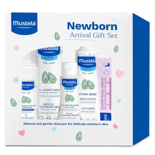 Mustela Newborn Arrival Gift Set - Baby Skincare & Bath Time Essentials - Natural & Plant Based - 5 Items Set