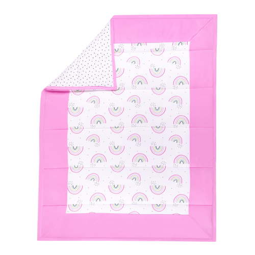 Little Star Organic 100% Pure Organic Cotton Reversible Quilt, Pink-Taste the Rainbow
