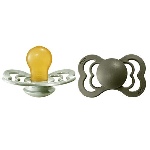 BIBS Supreme Baby Pacifier 2-Pack | Made in Denmark | BPA Free Dummy Soother, Symmetrical Nipple. Natural Rubber Latex, Size 2 (6-18 Months), Sage / Hunter Green