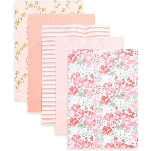 Burts Bees Baby Infant Burp Cloths, 100% Organic Cotton Extra Absorbent Soft Fabric Drool Cloths, 5-Pack Newborn Must-Have Essential Large Burping Cloths, One Size 17 x 11.75 Inches