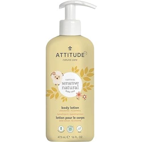 ATTITUDE Body Lotion for Baby, EWG Verified, Plant and Mineral-Based Ingredients, Vegan and Cruelty-free Personal Care Products, Hypoallergenic, Sensitive Skin, Unscented, 16 Fl Oz