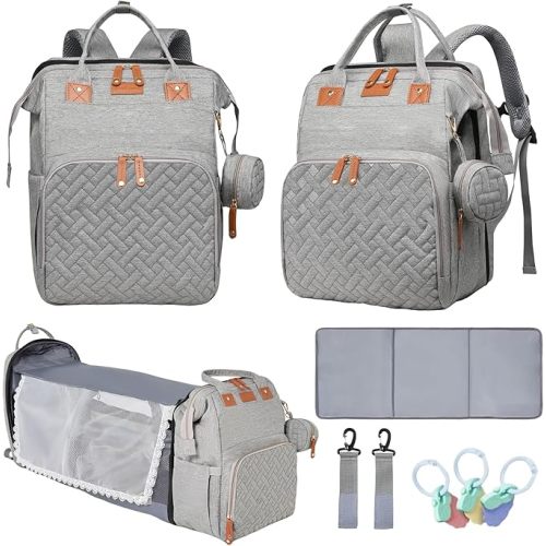 LHDYMXYN Baby Diaper Bags with Changing Station, Multifunctional Diaper Bag Backpack for Moms Dads with USB Charging Port, Waterproof Travel Diaper, Baby Shower Gifts for Baby Boy & Girls (Gray)