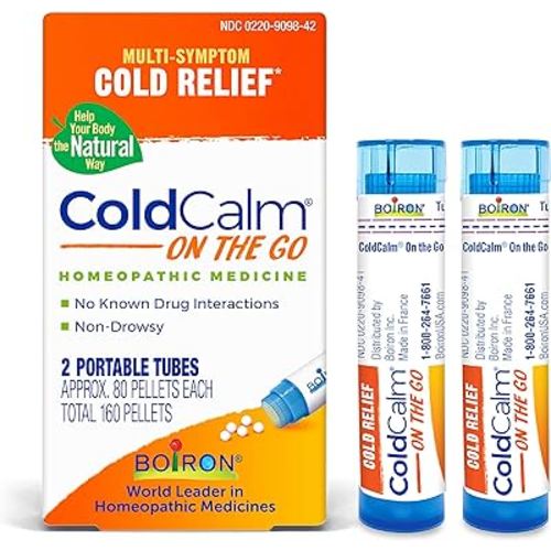 Boiron ColdCalm On The Go Cold Relief for Sneezing, Runny Nose, Nasal Congestion, and Sore Throat - 2 Count (160 Pellets)