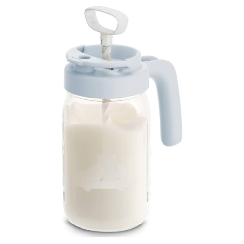 Papablic Glass Breastmilk Pitcher, Formula Mixing Pitcher with Mixing Handle Lid, Wide Mouth Mason Jar Mixer with Flip Locking Spout, Easy to Clean, BPA Free, Blue